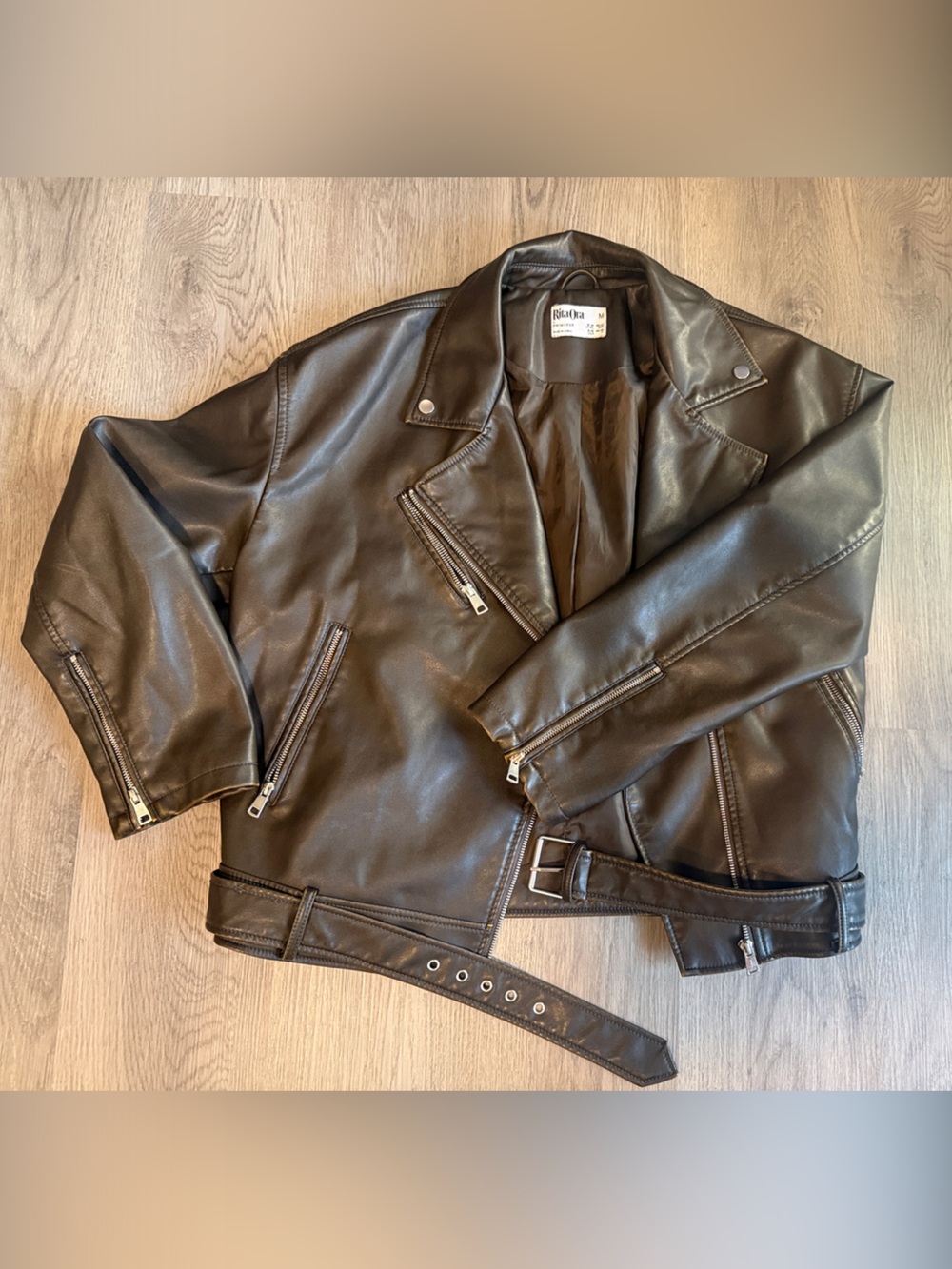 Wilsons Leather Brown Moto-Style Belted Faux Leather Jacket